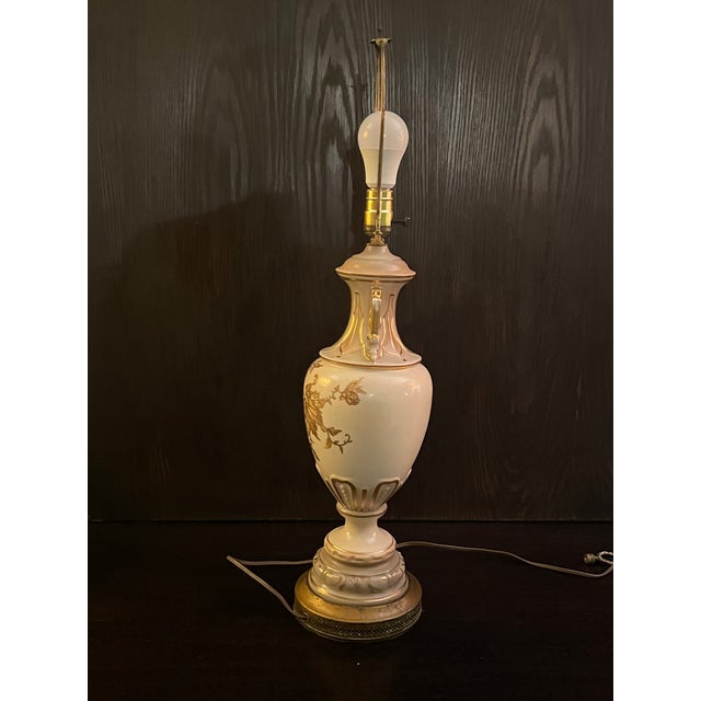 Mid 20th Century French-Style Urn Lamp With Gilded Flowers and Original Lampshade For Sale - Image 10 of 12
