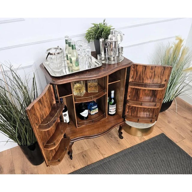 Mid-Century Italian Art Deco Style Burl Wood Dry Bar Cabinet, 1950s For Sale - Image 4 of 10