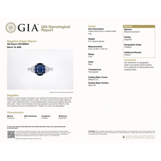 Metal 1990s Gia 2.10 Carat Oval Cut Sapphire Diamond Platinum Ring, Size 4.25 For Sale - Image 7 of 8