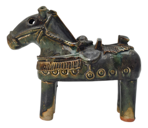 Chinese Sancai Style Drip Glaze Ceramic Horse Figure Ocarina 10.5"