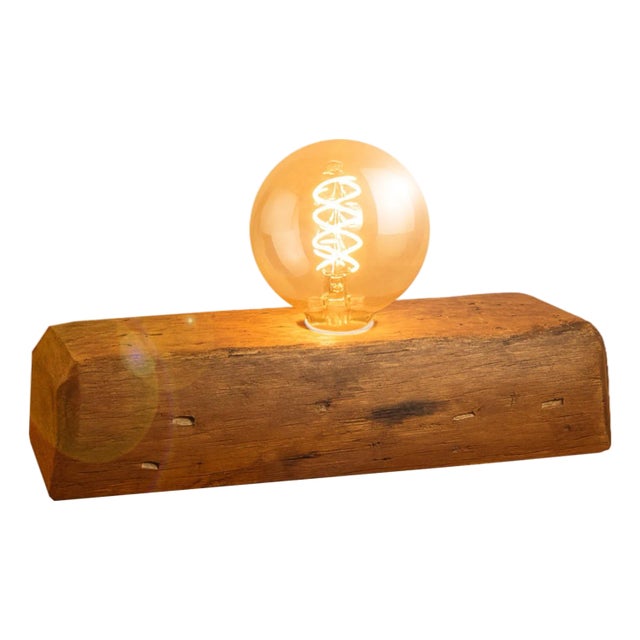 Handmade Modern Solid Natural Reclaimed Wood Edison Filament Lamp Desk Table Top With Switch Key For Sale