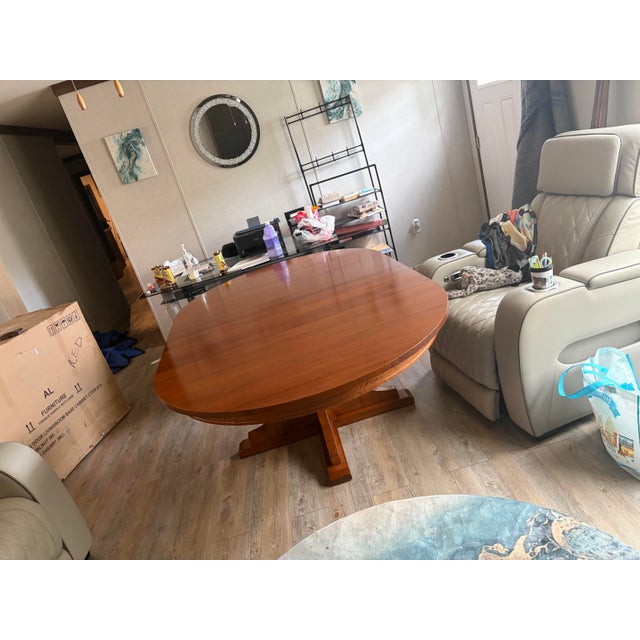 Round Oak Pedestal Dining Table For Sale - Image 4 of 7
