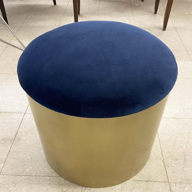 Not Yet Made - Made To Order Brushed Brass “Mushroom” Pouf Ottoman in Navy Velvet by Montage For Sale - Image 5 of 6