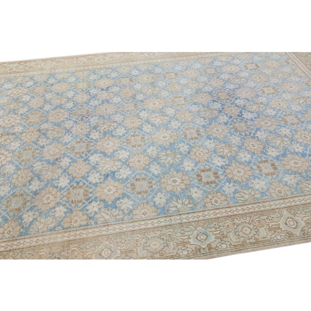 Blue Antique Tabriz Persian Blue Handmade Floral Pattern Wool Rug For Sale - Image 8 of 10
