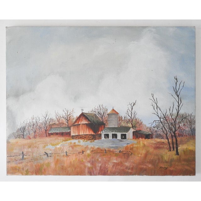 Vintage Rustic Farmhouse Landscape Painting For Sale - Image 4 of 4