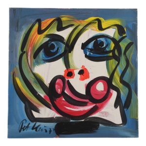 Signed Peter Keil "C. Clown 73" Oil on Masonite