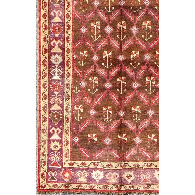 Vintage Turkish Oushak Gallery Runner With Deep Chestnut and Soft Red 4'5 X 9'9 For Sale - Image 4 of 8