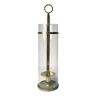 Tommi Parzinger Candle Stick Holder with Original Hurricane Glass For Sale