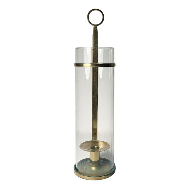 Tommi Parzinger Candle Stick Holder with Original Hurricane Glass For Sale