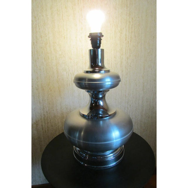 Vintage Aluminum and Stainless Steel Table Lamp, 1970s, in Very Good conditions. Designed 1970 to 1979 European Plug (up...