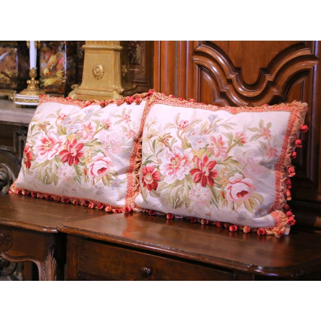 Decorate a sofa or a master bed with this elegant pair of pillows. Made with antique tapestry from Aubusson, France, each...