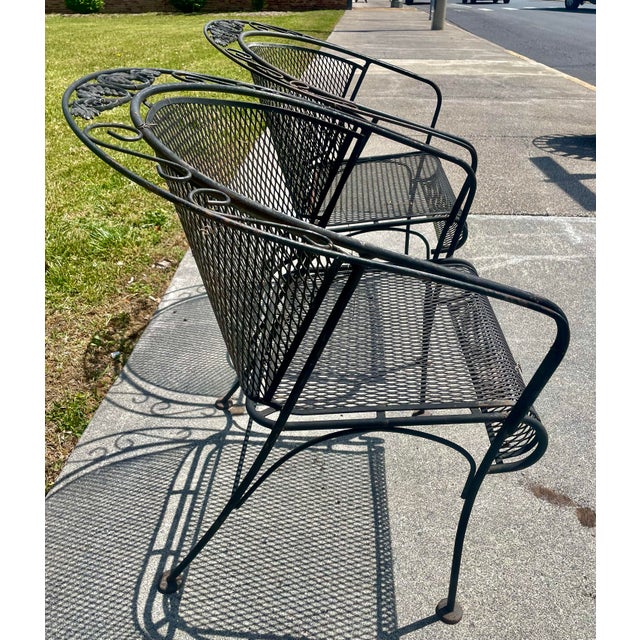 Russell Woodard Mid 20th Century Russell Woodard Grapevine Barrel Back Wrought Iron Grape Pair of Chairs For Sale - Image 4 of 12