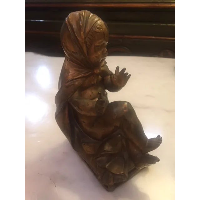 Metal Pair of Gold Bronze Statue For Sale - Image 7 of 9