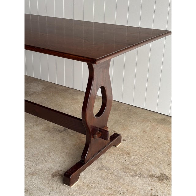 Wood Antique English Country Oak Trestle Dining Table For Sale - Image 7 of 13