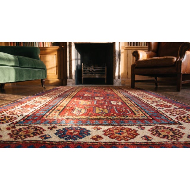 1880s Red Geometric Tribal Antique Caucasian Talish Rug 3'4" X 7'0" Handknotted Wool Carpet For Sale In New York - Image 6 of 7