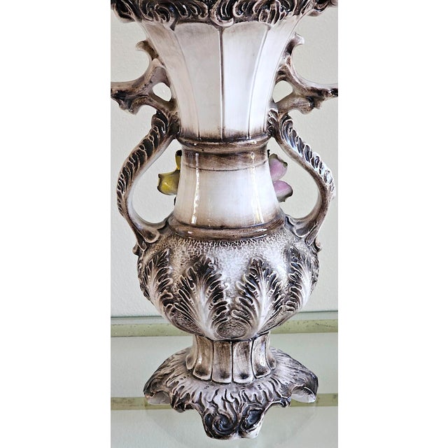 Vintage Italian Capodimonte-Style Porcelain Floral Vase – 17" For Sale - Image 12 of 18