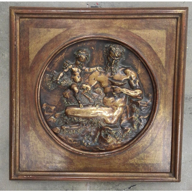 French Jean Baptiste Germain (French 1841-1910) Bas Relief Bronze Tondo of Bacchus With Young Satyr For Sale - Image 3 of 7
