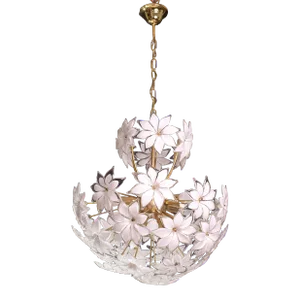 Murano Sputnik White Flowers Chandelier, 1980s