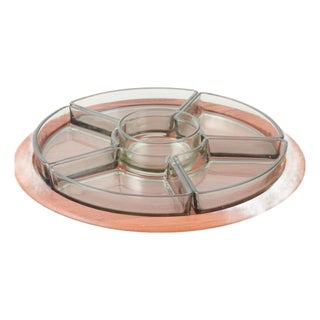 Cabaret Tray in Teak with Hand-Blown Glass Dishes from Digsmed, Denmark, 1960s, Set of 7 For Sale