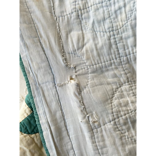 Vintage Teal + Soft Yellow Cotton Drunkard's Path Circle Quilt, Circa 1930s-40s For Sale - Image 18 of 18