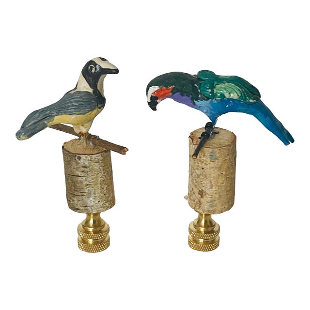 1970s Cute Artisan Made Birds Figurines Lamp Finials For Sale