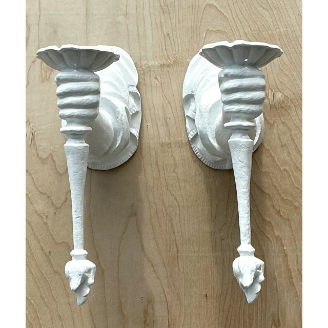 Contemporary Vintage Plaster Decorative Wall Sconces - Pair For Sale - Image 3 of 12