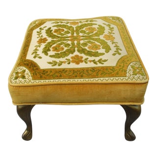 70's Golden Velvet and Brass Footstool For Sale