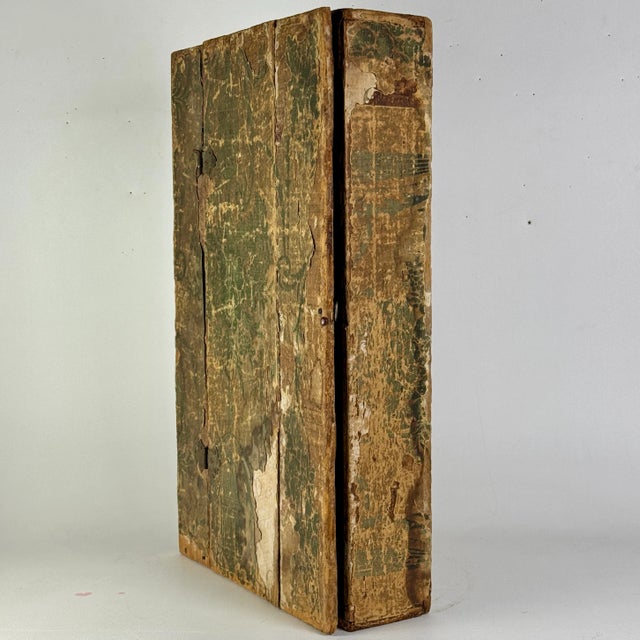 Green Antique Wood Cabinet/Cupboard With Old Decorative Paper Covering Surface For Sale - Image 8 of 12