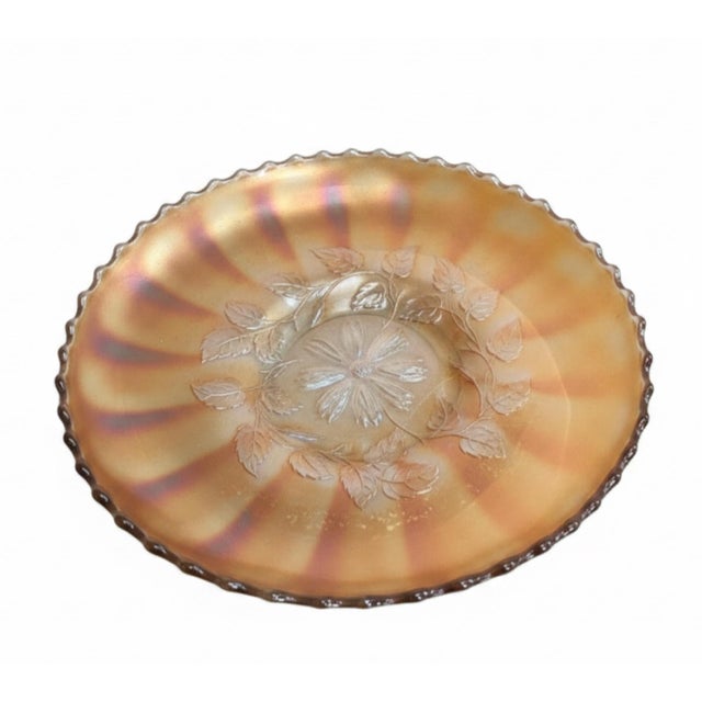 Antique Dugan Six Petals Marigold Carnival Glass Ruffled Bowl, Circa 1910 For Sale - Image 4 of 4
