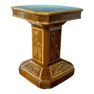 20th C. Sculptural Brown Ceramic Deer Garden Stool – Rustic / Lodge Style For Sale