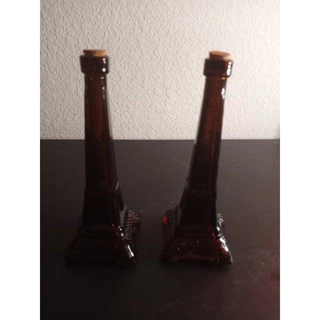 Amber Art Glass Eiffel Tower Figurine Decanters - Set of 2 For Sale - Image 4 of 5