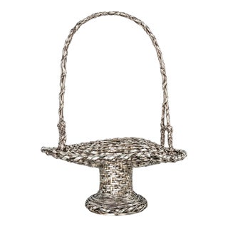 Early 20th Century Japanese Sterling Hand Woven Flower Basket For Sale