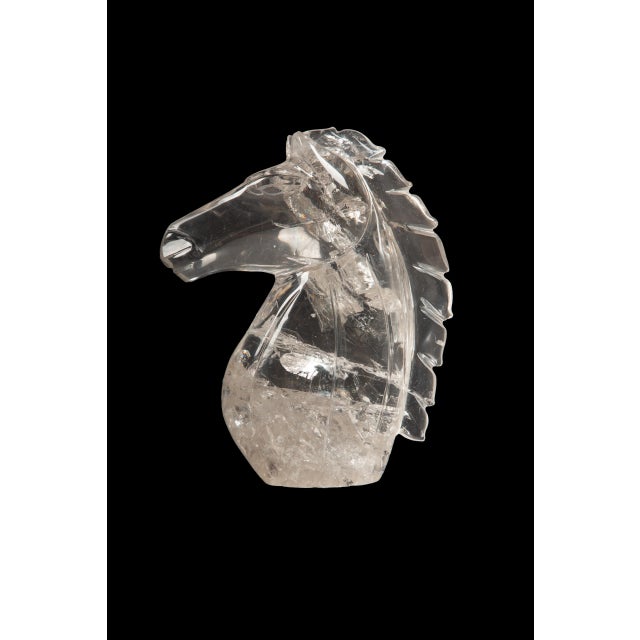 Magnificent Hand Carved Rock Crystal Horse Head from the heart of Brazil, standing at a majestic 8 inches in height....