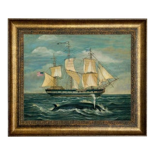 American Whaling Ship With Sperm Whale 16x20" Framed Print on Canvas For Sale