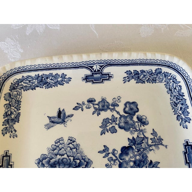1930's Mason's Ironstone Cake Plate/Tray, Chinoiserie Pattern, Manchu Blue- Square, Tab Handles For Sale - Image 10 of 14