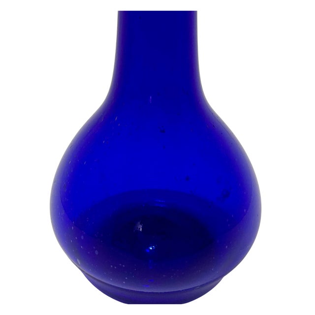 1960s Cobalt Blue Hand-Blown Glass Bud Vase For Sale - Image 5 of 7