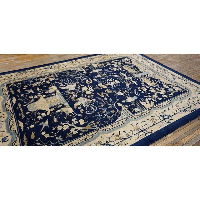 Chinese 1920s Blue Traditional Scene Pictorial Animal Antique Chinese Peking Wool Rug For Sale - Image 3 of 10
