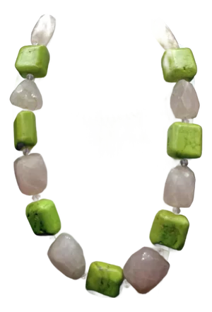 Gemstone Necklace Rose Quartz and Green Turquoise Beads