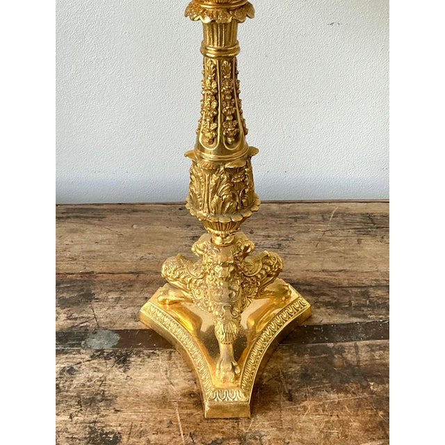 Vintage Empire Gilt Candlestick Lamps - A Pair For Sale In West Palm - Image 6 of 12