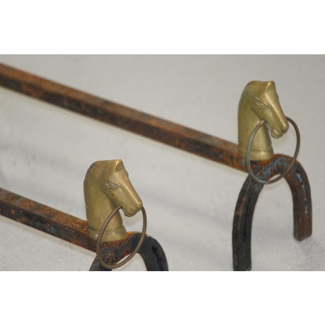 French antique bronze fireplace andirons Horseshoe Firedogs Horse head decor Fireplace tools Fireplace surround Naive...