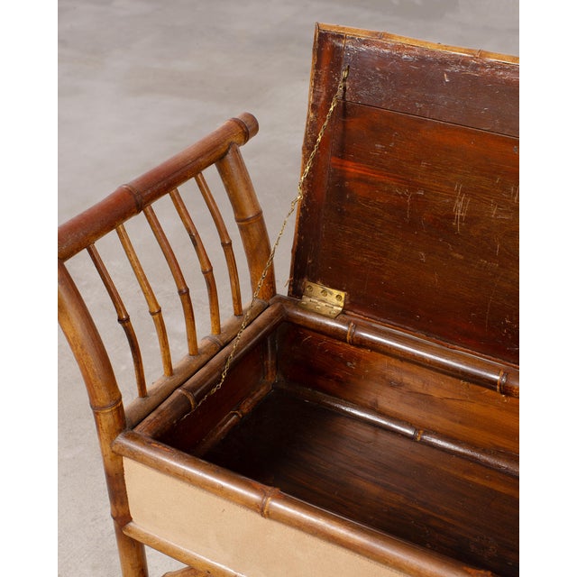 English Aesthetic Movement Bamboo Upholstered Bench Seat For Sale - Image 12 of 16
