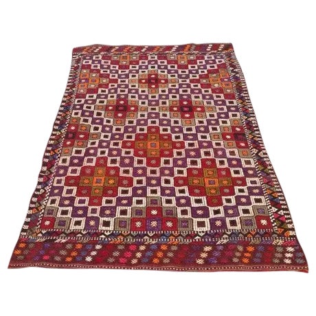 Vintage Embroidered Turkish Rug - 4′5″ × 6′10″ For Sale