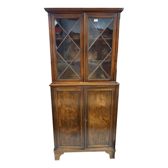Antique Mahogany Bookcase on Cupboard, 1890s For Sale