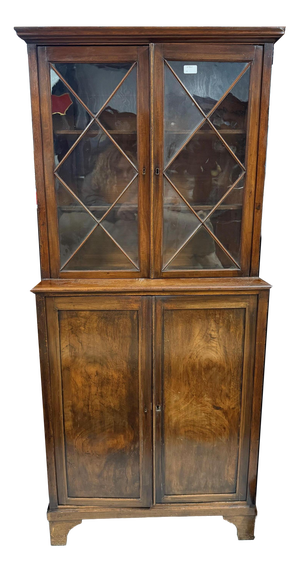 Antique Mahogany Bookcase on Cupboard, 1890s