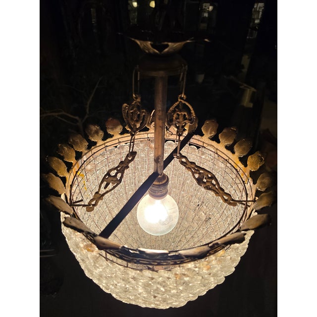 White Vintage Mid Century Bagues Style Pearl Jeweled Chandelier For Sale - Image 8 of 12