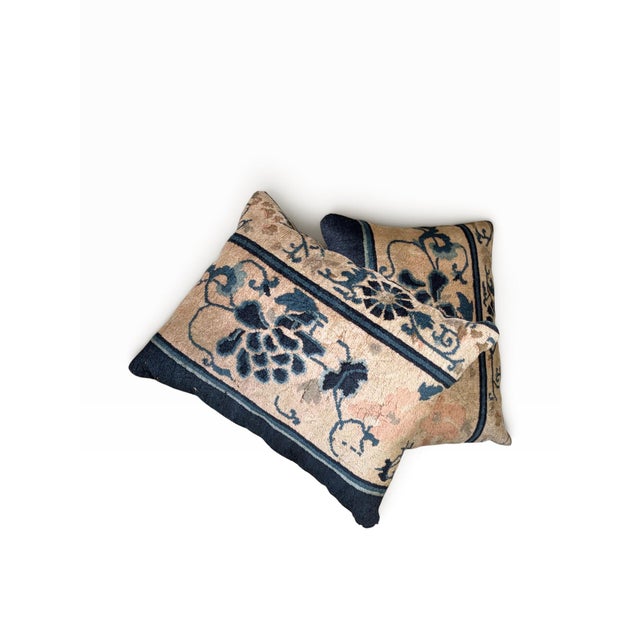 19th Century Custom Made Set of Two Pillows W/Antique Chinese Rug Fragment 19.5" W For Sale - Image 5 of 10