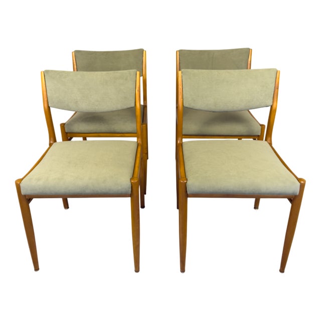 Vintage Scandinavian Dining Chairs in Beech and Green Upholstery, Set of 4 For Sale