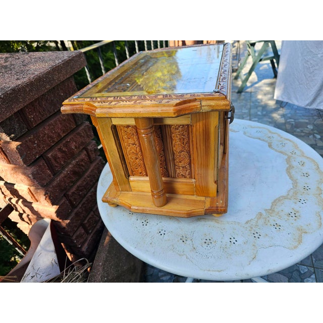 Khaki Carved Wooden Box for Relics, 1950s For Sale - Image 8 of 10