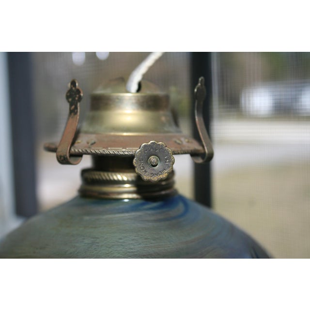 Blue Vintage Art Nouveau Style Oil Lamp For Sale - Image 8 of 10