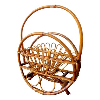 Vintage Wicker Design Magazine Rack For Sale